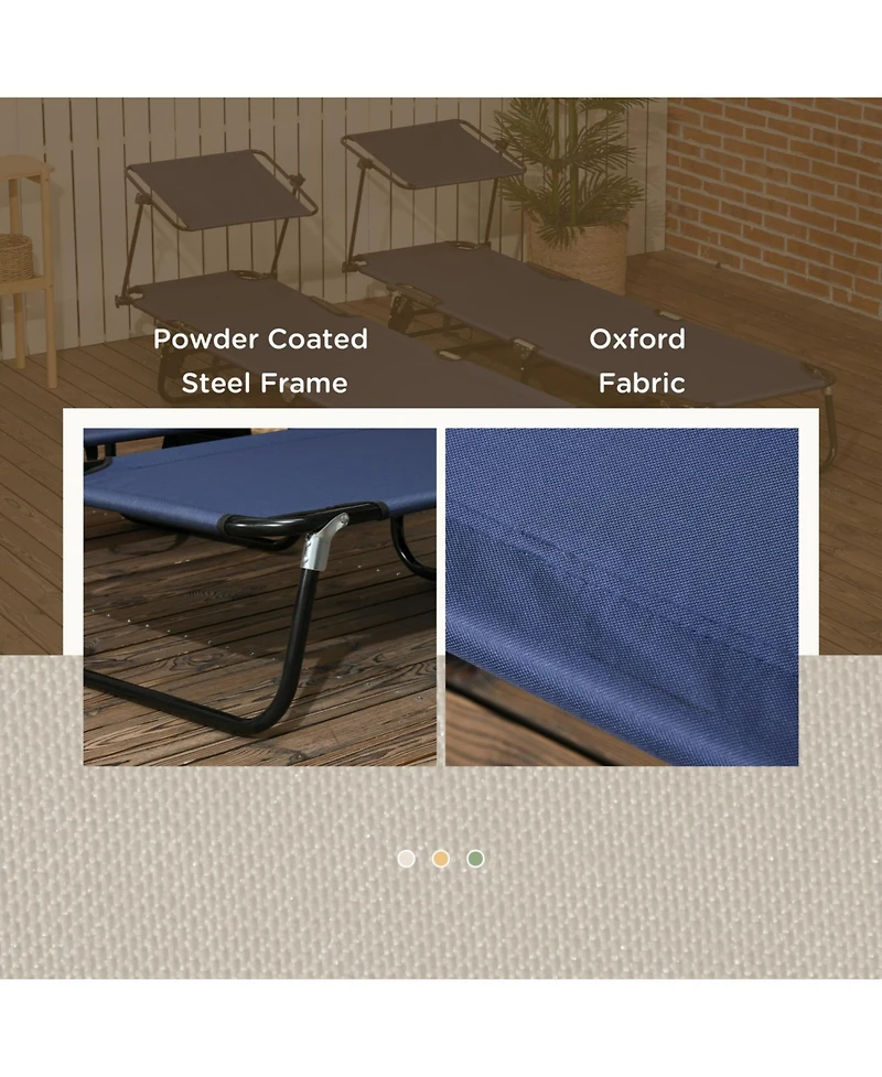 ECHTPeak Folding Chaise Lounge Pool Chairs, Outdoor Sun Tanning Chairs with Canopy Shade, Reclining Back, Steel Frame and Side Pocket