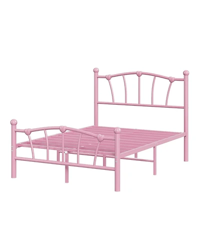 Homfan Heart-Shaped Metal Platform Bed Frame with Headboard and Footboard, Quiet Slat Support