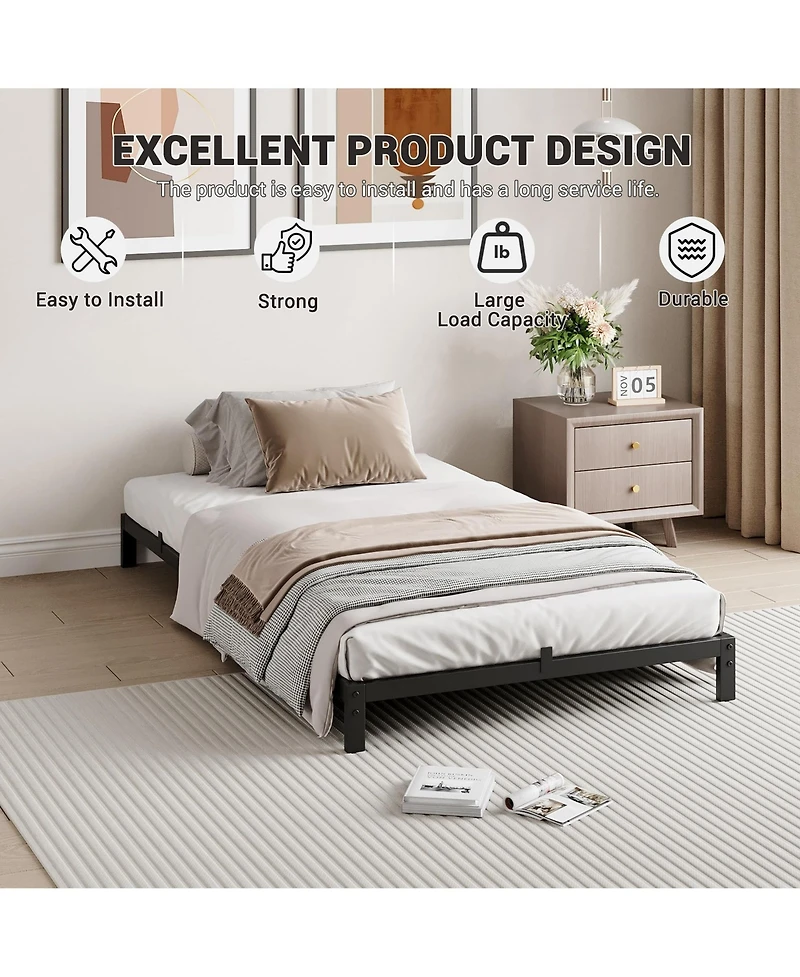 Homfan 6 Inch Metal Platform Bed Frame with Under-Bed Storage, Headboard Mount Holes, No Box Spring Needed