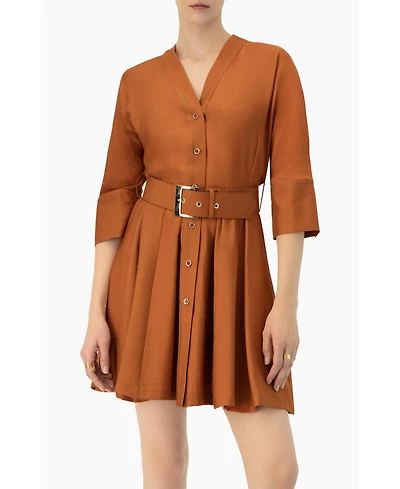 Ivonne Women's Dolman Sleeve Solid Dress with Belt