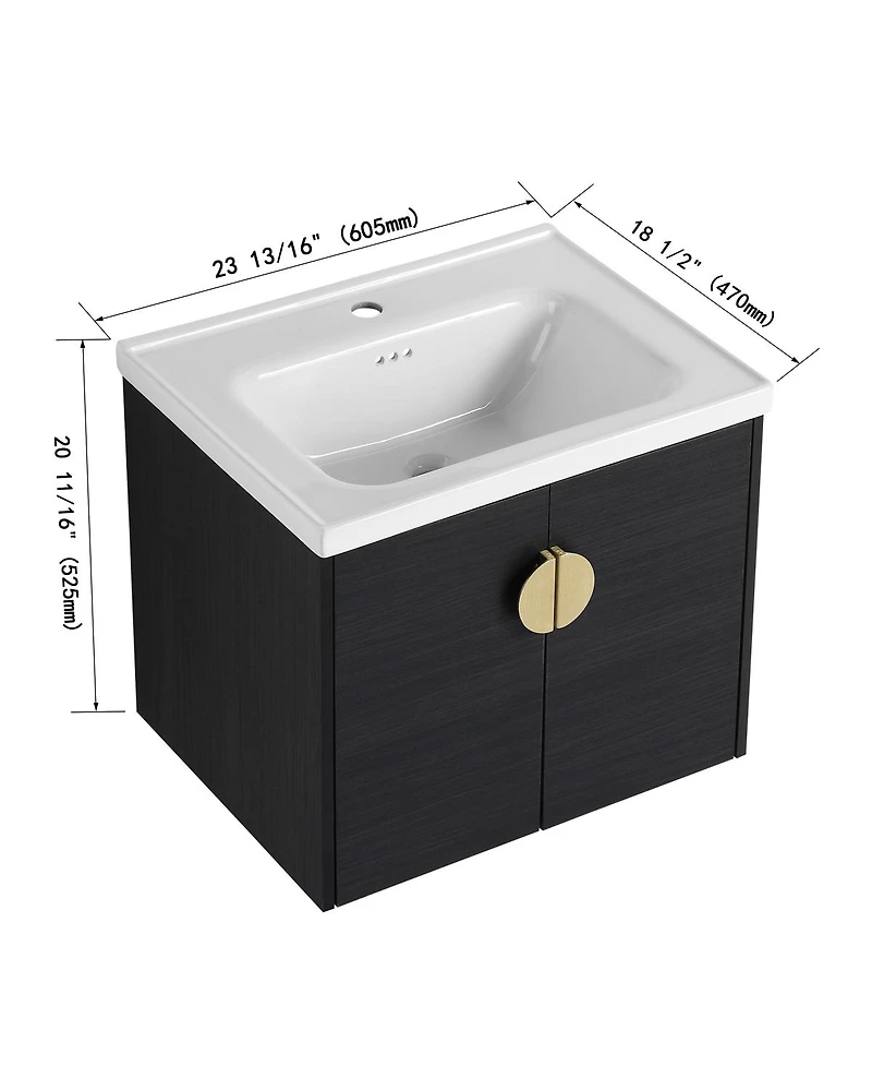 Sillysis Wall Mounted Bathroom Vanity with Ceramic Sink, Chestnut Plywood Cabinet