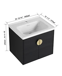 Sillysis Wall Mounted Bathroom Vanity with Ceramic Sink, Chestnut Plywood Cabinet