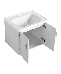 Sillysis Wall Mounted Bathroom Vanity with Ceramic Sink, Chestnut Plywood Cabinet