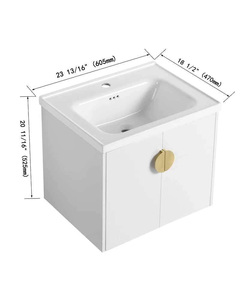 Sillysis Wall Mounted Bathroom Vanity with Ceramic Sink, Chestnut Plywood Cabinet