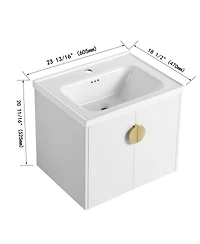 Sillysis Wall Mounted Bathroom Vanity with Ceramic Sink, Chestnut Plywood Cabinet