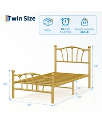 Homfan Heart-Shaped Metal Platform Bed Frame with Headboard and Footboard, Quiet Slat Support
