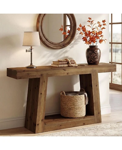 Tribesigns 55-Inch Solid Wood Console Table, Farmhouse Sofa Table with Storage, Rustic Skinny Entryway Table