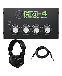 Mackie Hm-4 4-Way Headphone Amplifier, Bundle with TAPH100 Headphones and 1/4" Trs Male Cable