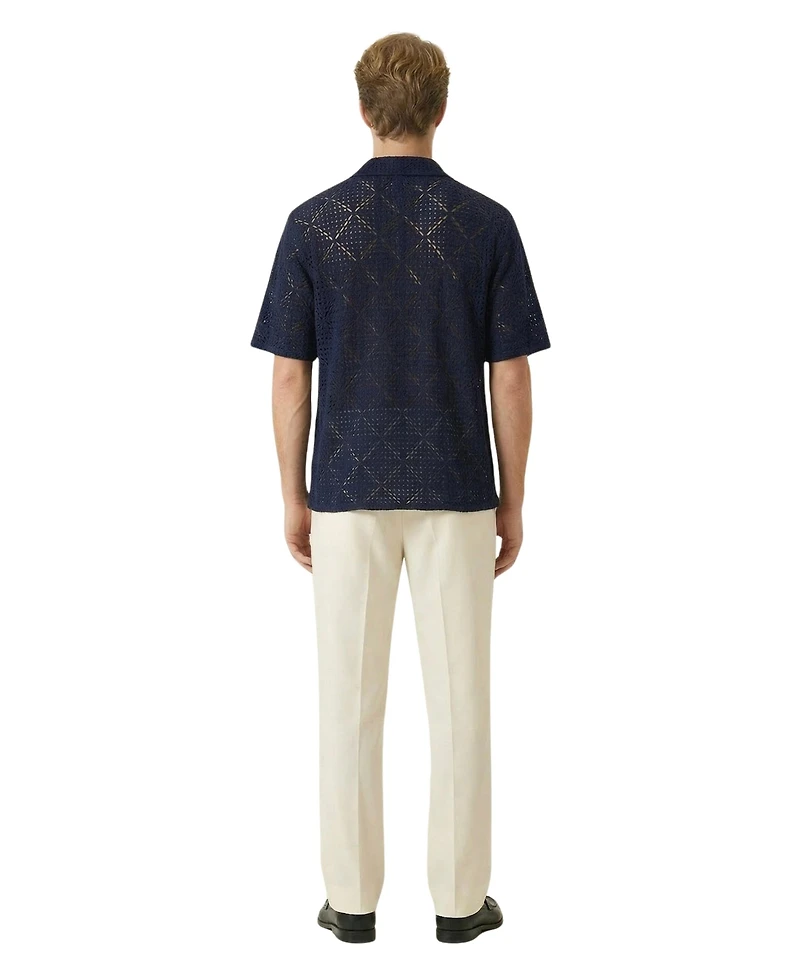 Modenaire Men's Open-Knit Short-Sleeve Embroidered Shirt