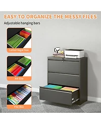 Rainsken 3 Drawer Lateral File Cabinet, Heavy-Duty Metal Filing Cabinet with Lock for Home Office, Fits Legal/Letter/A4/F4