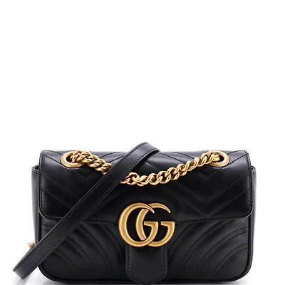 Pre-Owned Gucci Mini Gg Marmont Flap Bag Matelasse Leather