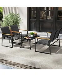 Costway 8 Pcs Patio Furniture Setwith Padded Fabric Seat & Wood-Plastic Armrests Table