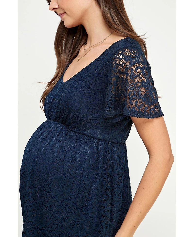 Hello Miz Maternity Floral Lace Empire Waist Short Sleeve Dress