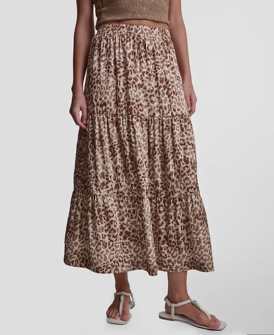 Dkny Jeans Women's Printed Elastic Waist Tiered Satin Skirt