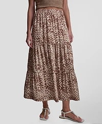 Dkny Jeans Women's Printed Elastic Waist Tiered Satin Skirt