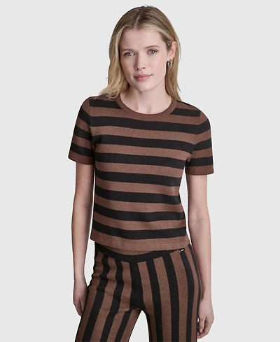 Dkny Jeans Women's Short-Sleeve Crewneck Striped Sweater