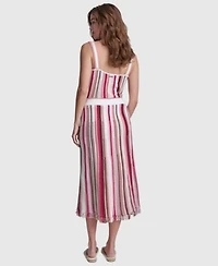 Dkny Jeans Womens Striped Pointelle Stitch Bandeau Knit Cotton Tank Top Striped Midi Skirt