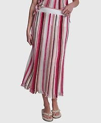 Dkny Jeans Women's Pointelle Stitch Striped Midi Skirt