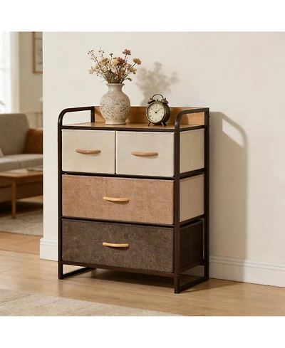 Freestanding Storage Vanity with 4 Drawers Maple Wood Storage Tower for Entryway, Living Room