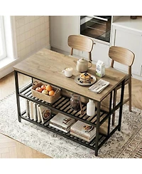 Tribesigns 55-Inch Kitchen Island Table with Storage, 3-Tier Stationary Center Island Table with Metal Base, Farmhouse Rustic Kitchen Island