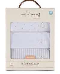 MeMoi Baby 3 Pack Cotton / Modal Bodysuits - Petite Leaves, Stripes, Solid