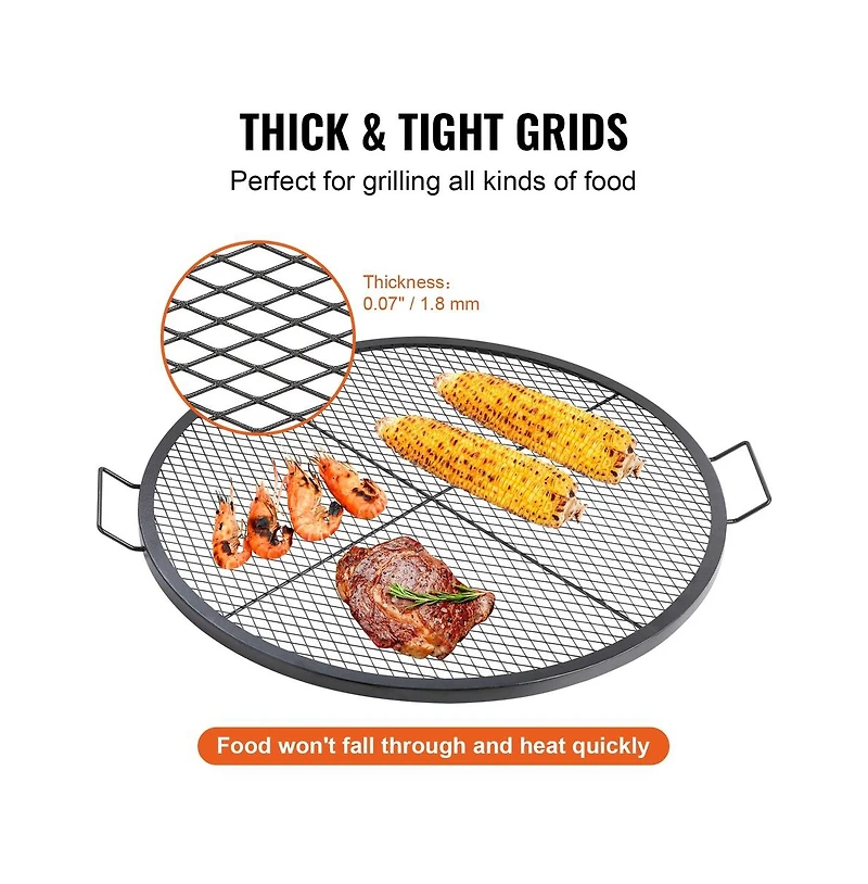 Sugift 36 in Round Fire Pit Grill Grate X-Marks Heavy Duty Steel Camp Bbq Grate