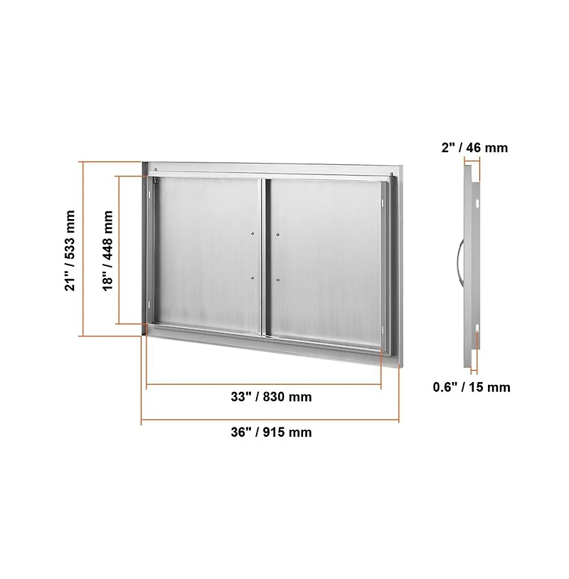 Sugift Bbq Access Door 36x21 in Double Outdoor Kitchen Door Stainless Steel Flush Mount