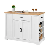 Sugift Kitchen Island Cart 46 in Wood Top Farmhouse Breakfast Bar Storage Cabinet