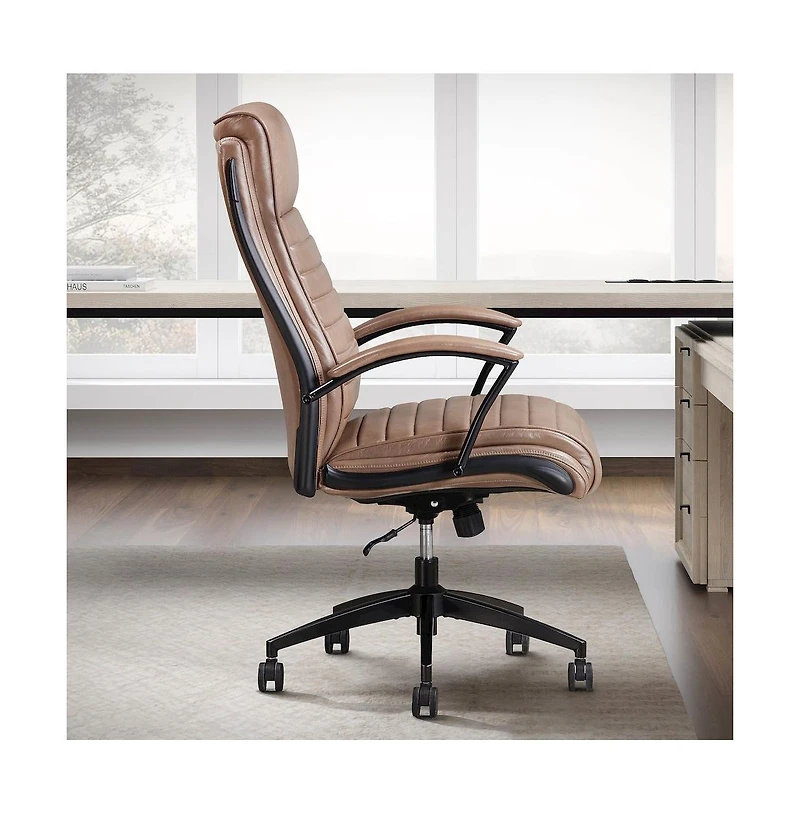 Parker Living High Back Top Grain Leather, Wood, Metal Swivel, Adjustable Height, Tilt Lock, Casters Leather Desk Chair
