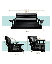Wooden Porch Swing 2-Seater, Bench with Cupholders, Hanging Chains and 7mm Springs, Heavy Duty 800 Lbs, for Outdoor Patio Garden Yard, 4 ft