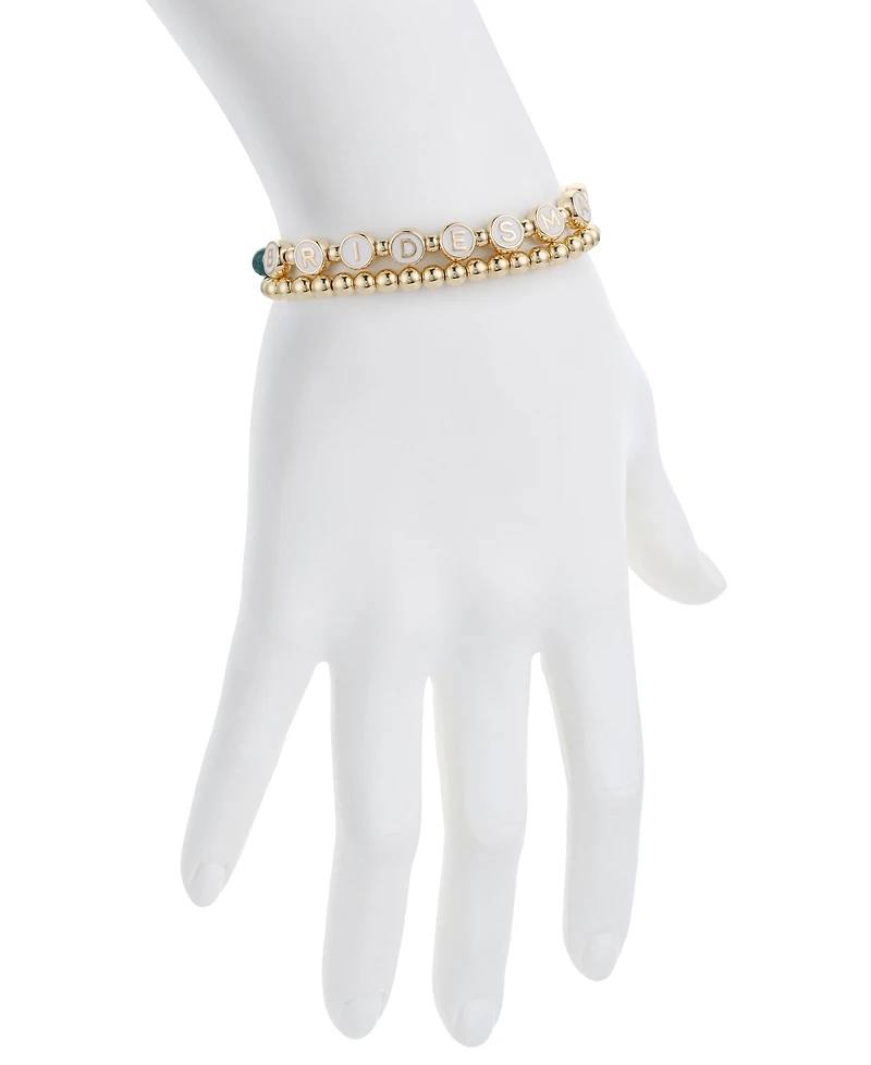 Unwritten White Quartz Bridesmaid Stone and Beaded Stretch Bracelet Set
