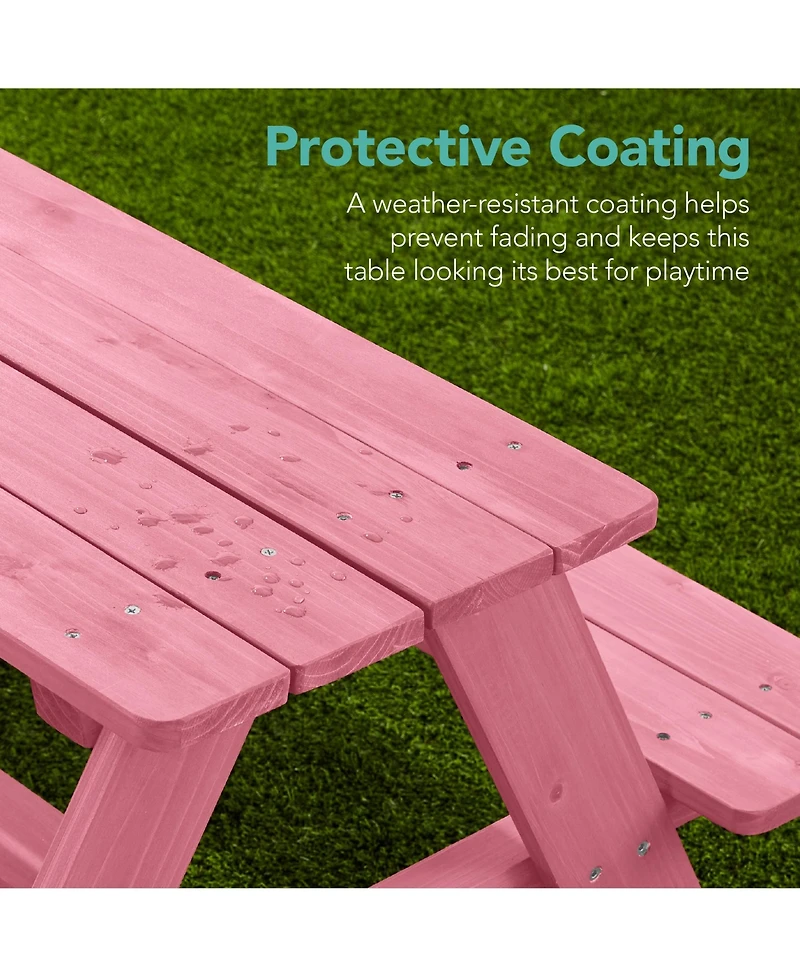 Best Choice Products Kids Wooden Picnic Table, Outdoor Activity Table w/ Adjustable Umbrella, Seats