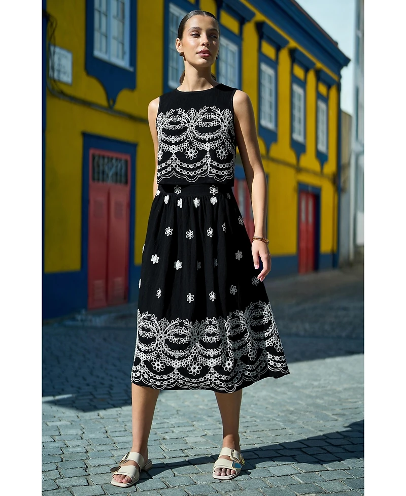 Yumi Women's Embroidered Midi Skirt