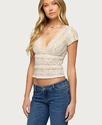 Edikted Women's Avalee Sheer Lace V Neck Top