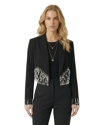 Modenaire Women's Beaded Cropped Shawl-Collar Blazer
