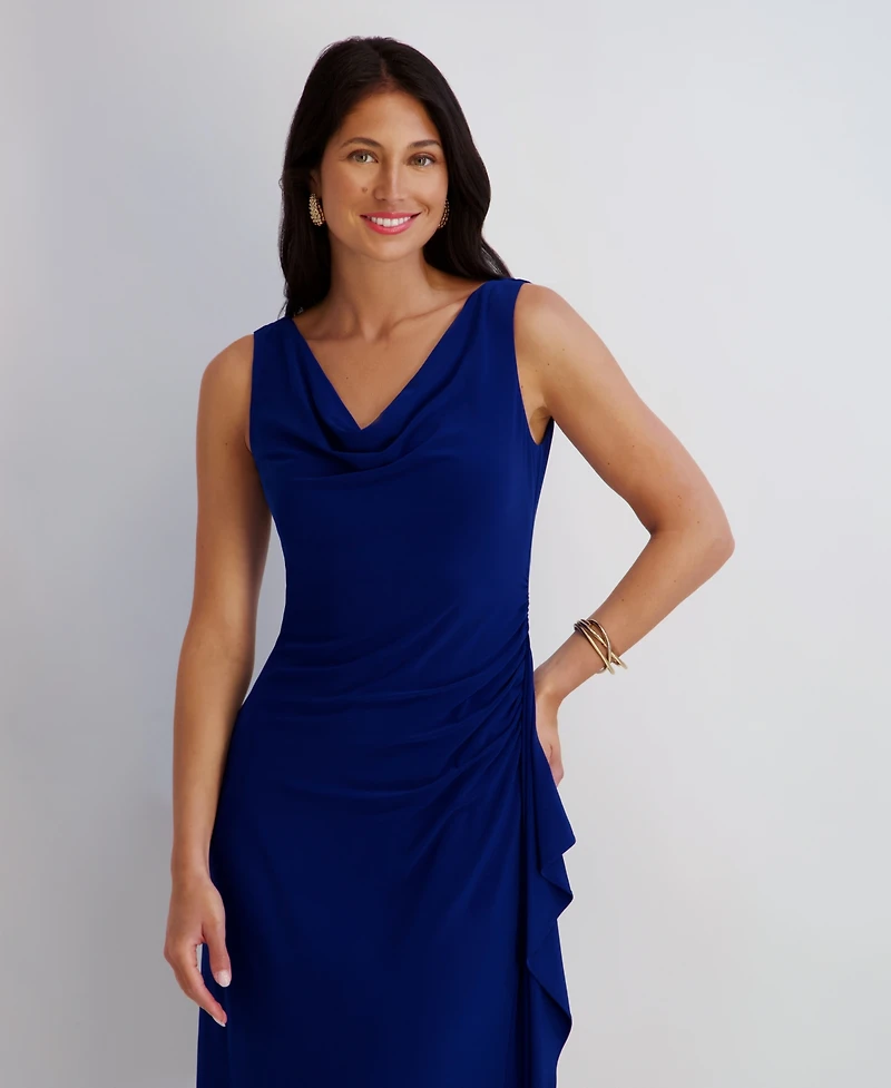 Kensie Women's Cowl Neck Side Draping Midi Dress