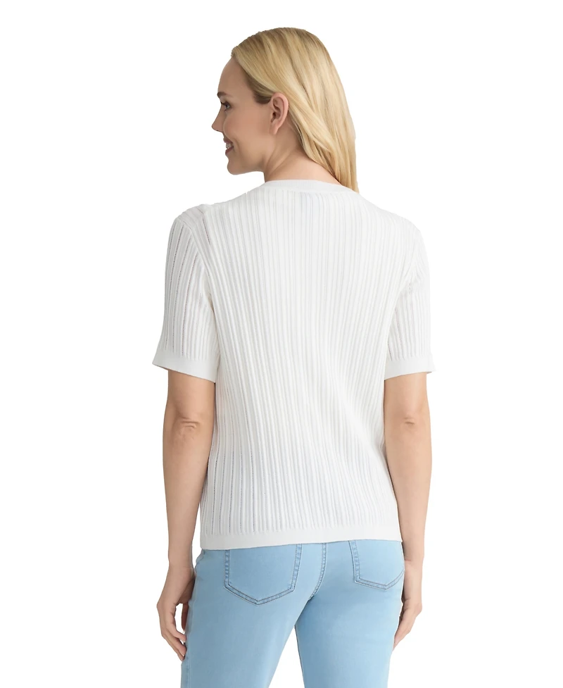 Jones New York Petite Short-Sleeve Pointelle Cardigan