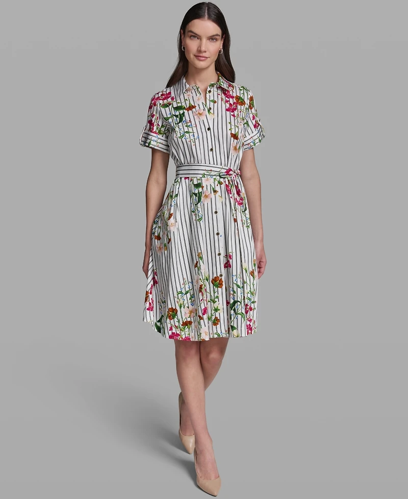Karl Lagerfeld Paris Women's Short-Sleeve Striped Shirt Dress