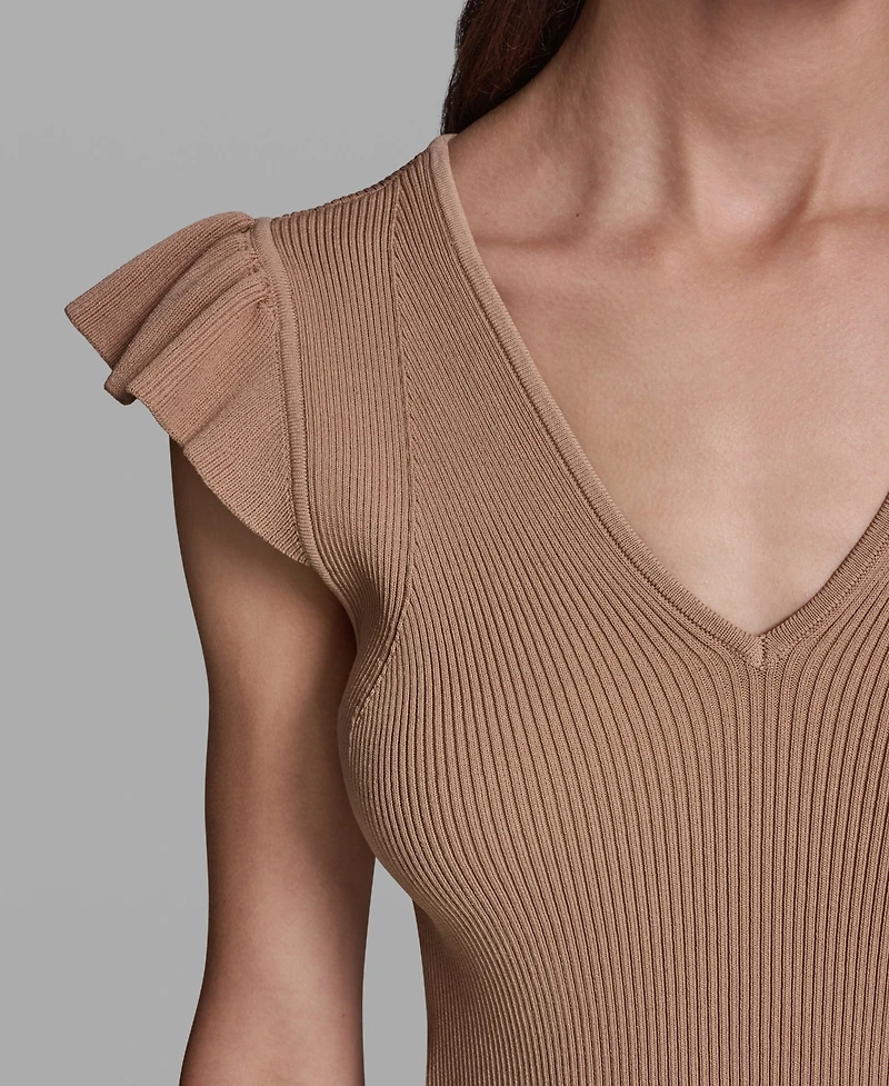 Karl Lagerfeld Paris Women's V-Neck Flutter Cap-Sleeve Sweater