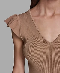 Karl Lagerfeld Paris Women's V-Neck Flutter Cap-Sleeve Sweater