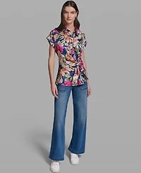 Karl Lagerfeld Paris Women's Short-Sleeve Side-Tie Blouse