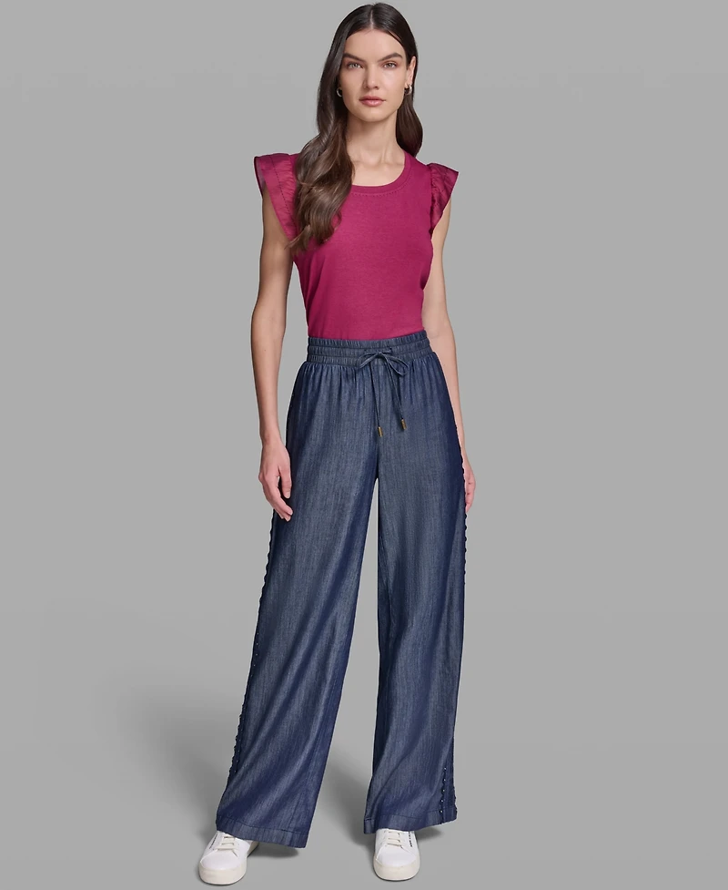 Karl Lagerfeld Paris Women's Soft Drawstring Waist Pull-On Pants