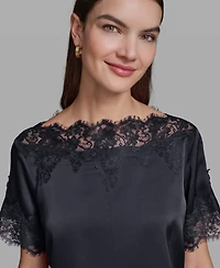 Karl Lagerfeld Paris Women's Short-Sleeve Lace Trim Blouse
