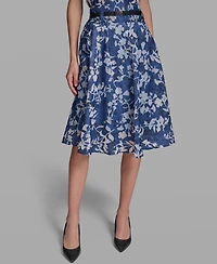 Karl Lagerfeld Paris Women's Burnout Belted A-Line Skirt