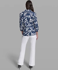 Karl Lagerfeld Paris Women's Contrasting Floral Print Burnout Collared Blazer