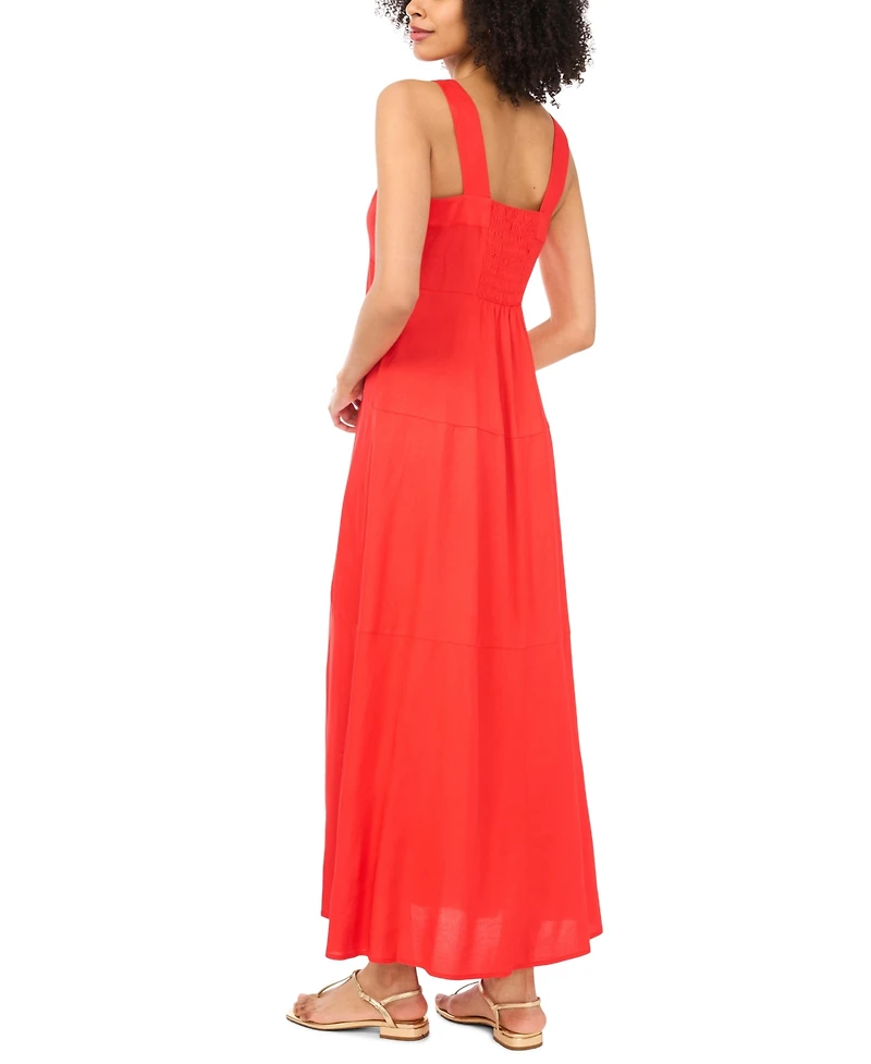 Vince Camuto Women's Challis Square-Neck Smocked-Back Sleeveless Maxi Dress