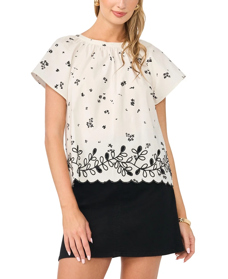 Vince Camuto Women's Embroidered Flutter-Sleeve Top
