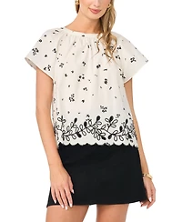 Vince Camuto Women's Embroidered Flutter-Sleeve Top