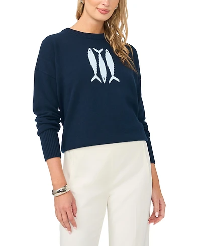 Vince Camuto Women's Sardine Motif Crewneck Sweater