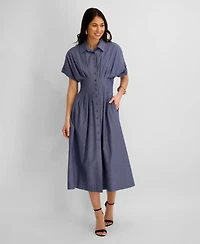 Kensie Women's Button-Front Short-Sleeve Midi Shirt Dress